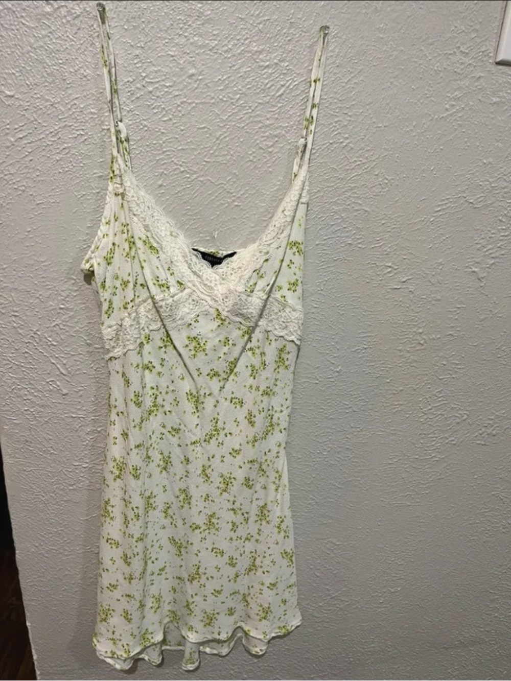 Forever 21 White Lace-Trim Camisole with Green Floral Print dress